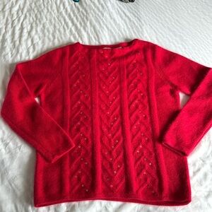 Women's White Stag Angora Lambswool Sweater with Sequins